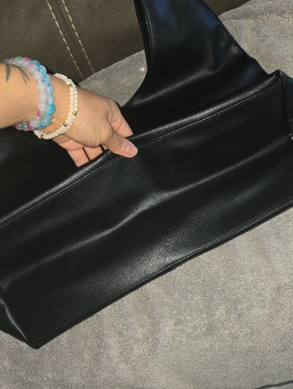 Victoria's Secret Black Leather Messenger Bag with Gold Logo